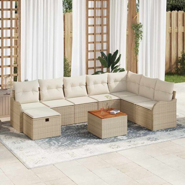 vidaXL Set Divano da Giardino con cuscino 9 pcs Beige Poly Rattan