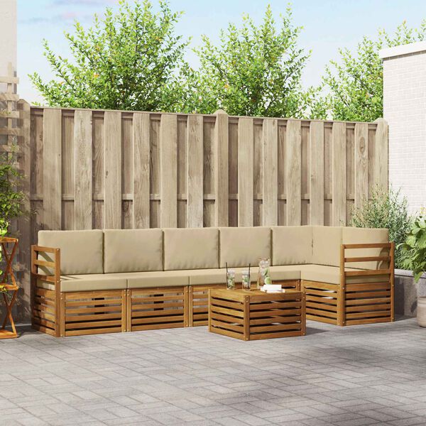 vidaXL Set divano sezionale con cuscino 7 pcs Naturale e Beige