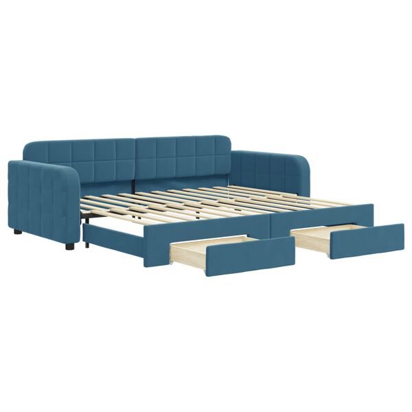 vidaXL Divano Letto Estraibile con Cassetti Blu 90x200 cm in Velluto