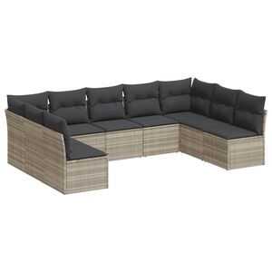 vidaXL Set Divano da Giardino 9pz con Cuscini Grigio Chiaro Polyrattan