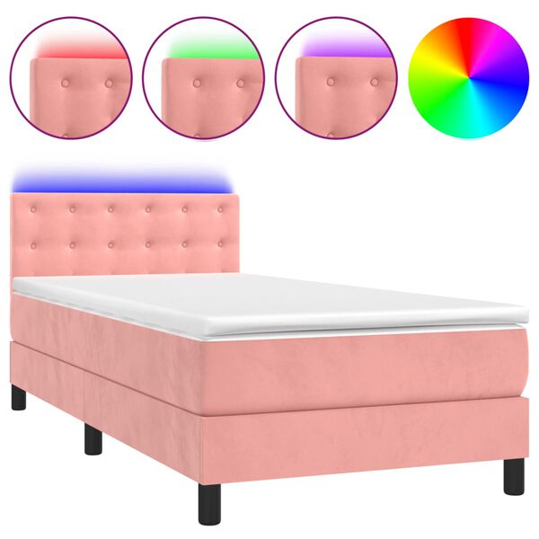 vidaXL Letto a Molle con Materasso e LED Rosa 90x200 cm in Velluto