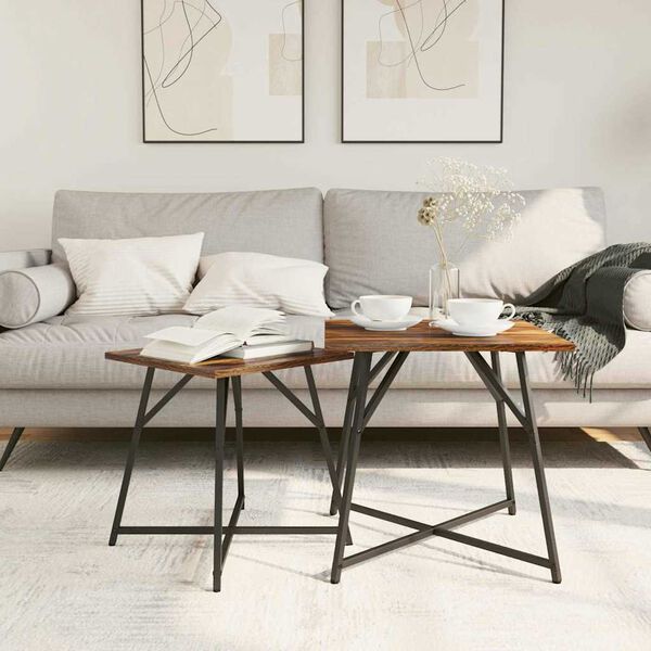 vidaXL Set tavolini 2 pcs Rovere affumicato e Nero 50 x 50 x 50 cm