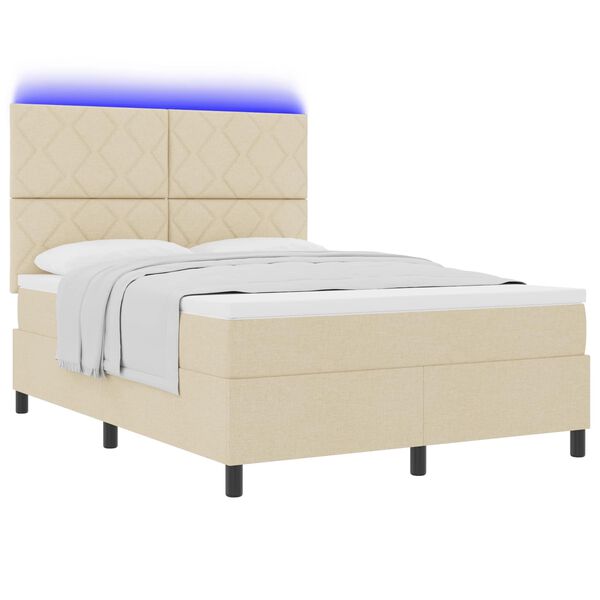 vidaXL Letto a molle con materasso con led Crema 160 x 200 cm Tessuto