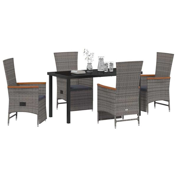 vidaXL Set da Pranzo per Giardino con cuscino 5 pcs Grigio polyrattan
