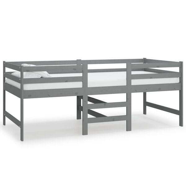 vidaXL Letto Medio-Alto Grigio in Legno Massello di Pino 90x200 cm