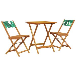 vidaXL Set da Bistrot 3 pz Motivo Foglie in Tessuto e Legno Massello