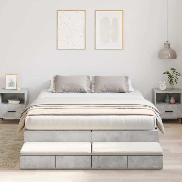 vidaXL Struttura letto con contenitore Grigio cemento 140 cm