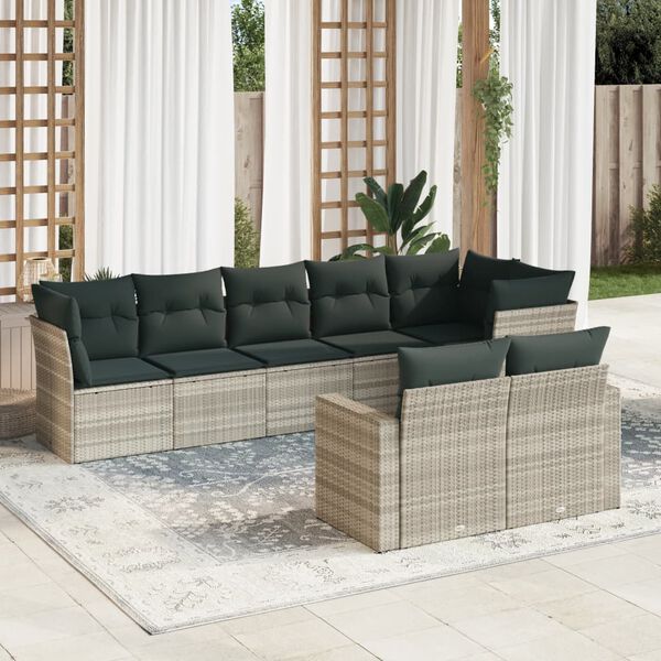 vidaXL Set Divano da Giardino 8pz con Cuscini Grigio Chiaro Polyrattan