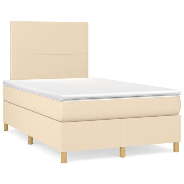 vidaXL Letto a Molle con Materasso e LED Crema 120x190 cm in Tessuto