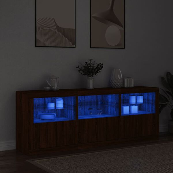 vidaXL Credenza con Luci LED Rovere Marrone 181,5x37x67 cm