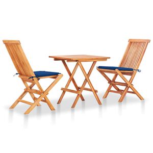 vidaXL Set da Bistrot 3 pz con Cuscini Blu Reale in Massello di Teak