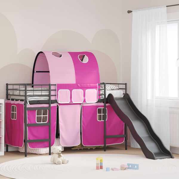 vidaXL Struttura del letto loft per bambini Nero e rosa 74,5 x 190 cm
