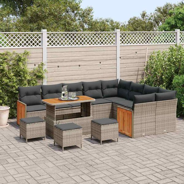 vidaXL Set Divano da Giardino con cuscino 14 pcs Grigio polyrattan