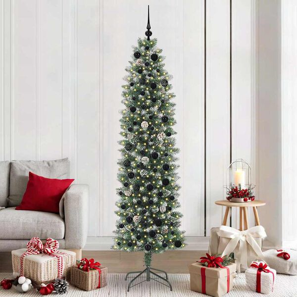 vidaXL Albero di Natale Artificiale Sottile Verde e Bianco 210 cm