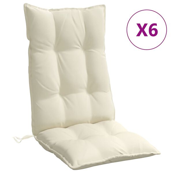 vidaXL Cuscini per Sedia con Schienale Alto 6 pz Crema Tessuto Oxford