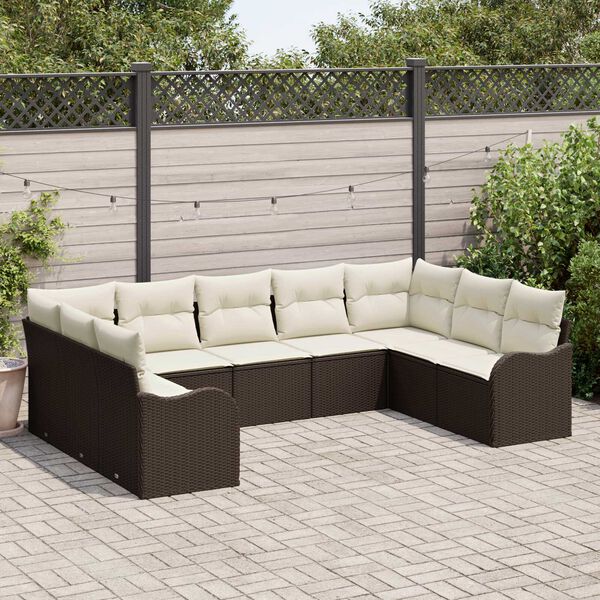 vidaXL Set Divano da Giardino 9 pcs Marrone e bianco polyrattan