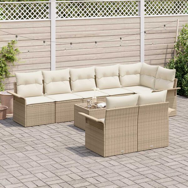 vidaXL Set Divano da Giardino con archiviazione 9 pcs Beige polyrattan