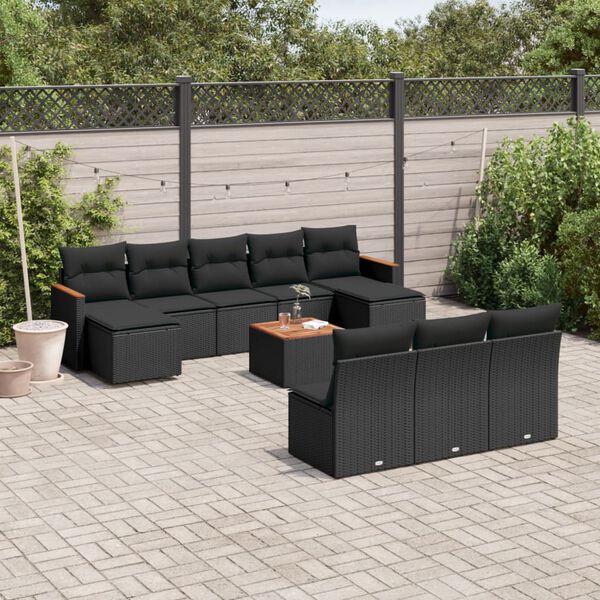 vidaXL Set Divani da Giardino 11 pz con Cuscini in Polyrattan Nero