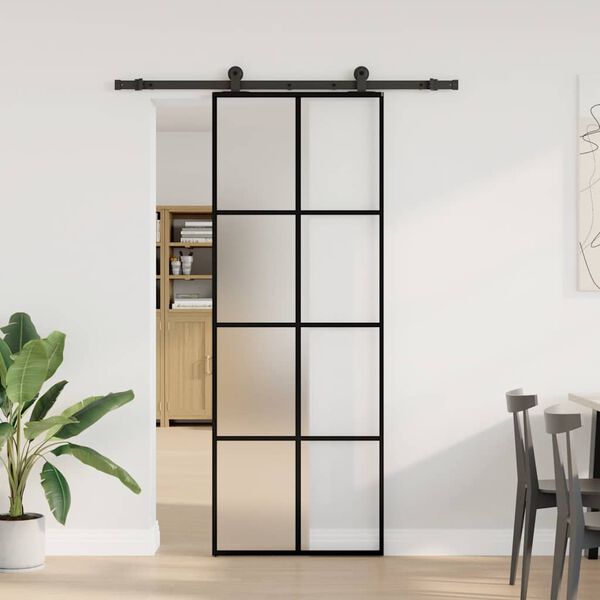 vidaXL Porta Scorrevole con Ferramenta 76x205cm Vetro ESG Alluminio