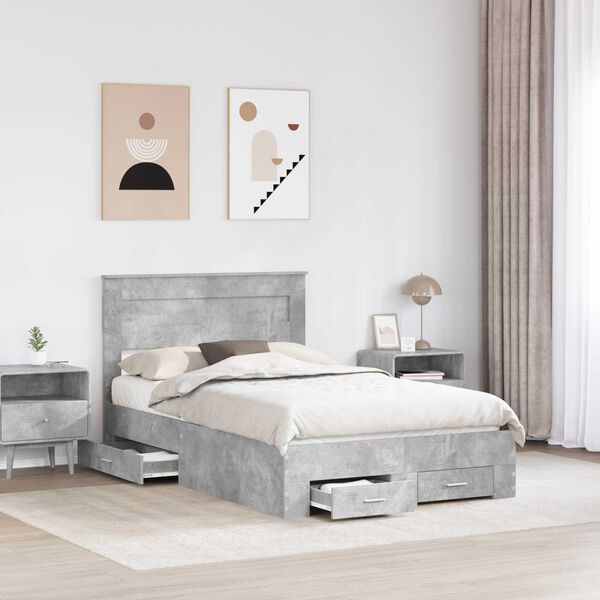 vidaXL Struttura del letto con testiera Grigio cemento 135 x 190 cm