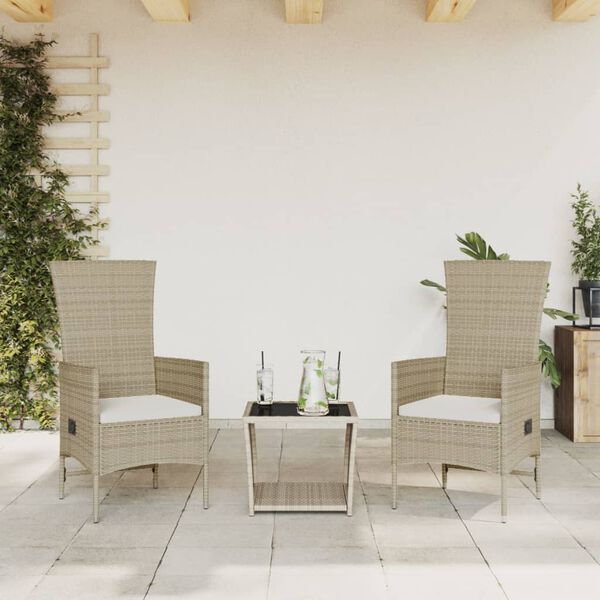 vidaXL Set da Pranzo da Giardino 3 pz con Cuscini Beige in Polyrattan