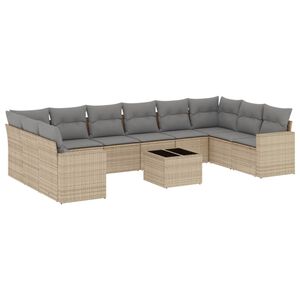 vidaXL Set Divani da Giardino 11 pz con Cuscini Beige in Polyrattan