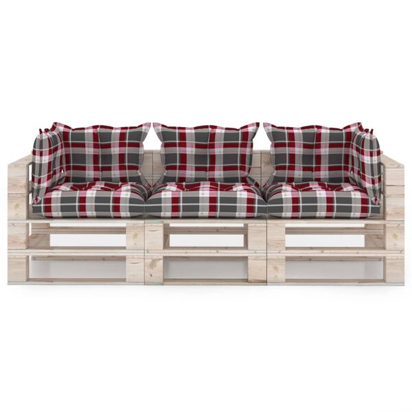 vidaXL Divano da Giardino Pallet 3 Posti con Cuscini in Legno di Pino