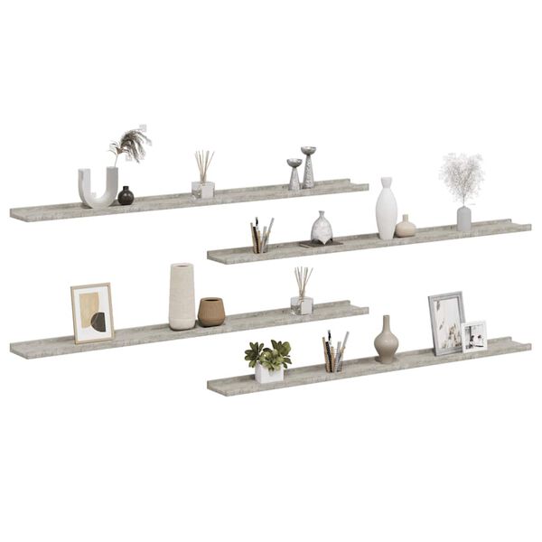 vidaXL Mensole da Parete 4 pz Grigio Cemento 115x9x3 cm