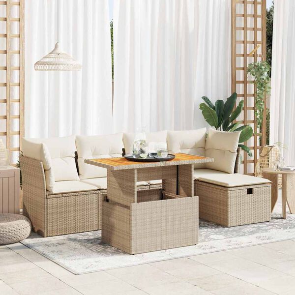 vidaXL Set Divano da Giardino 6 pz con Cuscini Beige Polyrattan Acacia