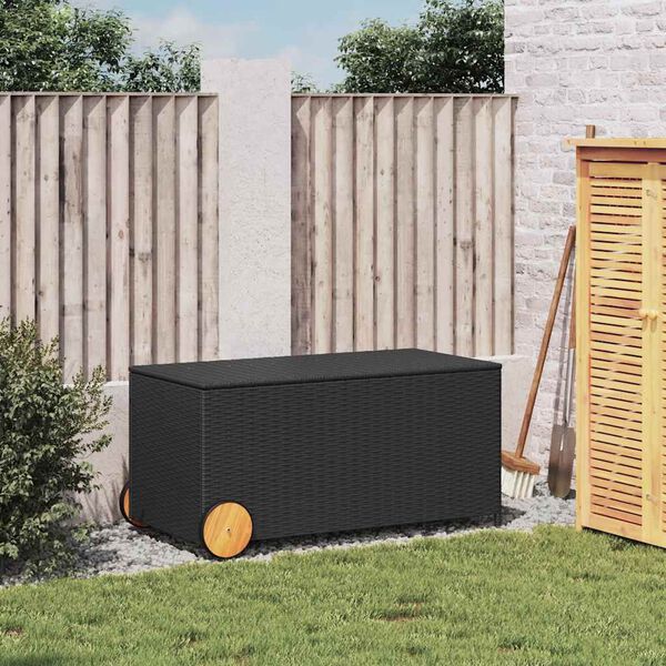 vidaXL Contenitore da Giardino con Ruote Nero 190L in Polyrattan