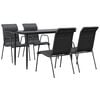 vidaXL Set da Pranzo da Giardino 5 pz Nero in Acciaio e Textilene