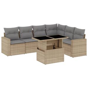 vidaXL Set Divani da Giardino 7 pz con Cuscini Beige in Polyrattan