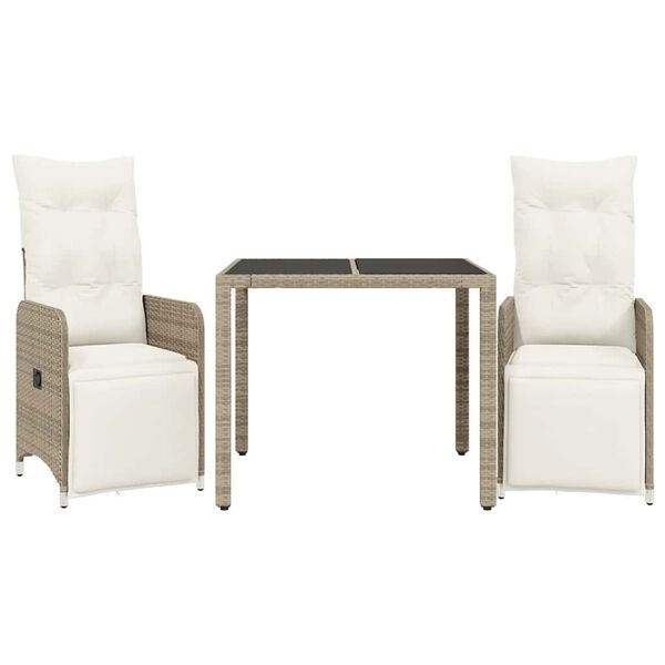 vidaXL Set Bistr&ograve; da Giardino 3 pz con Cuscini in Polyrattan Marrone