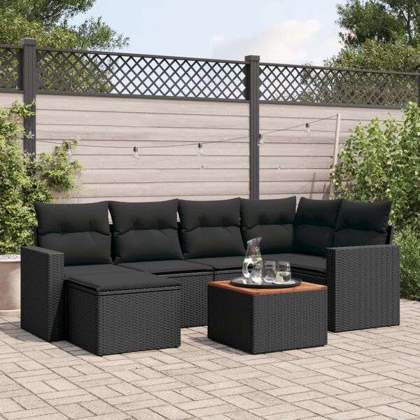 vidaXL Set Divani da Giardino con Cuscini 7pz Nero Polyrattan
