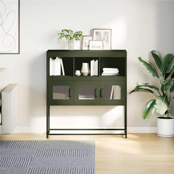 vidaXL Credenza Verde Oliva 100,5x39x107 cm Acciaio Laminato a Freddo