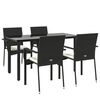 vidaXL Set da Pranzo da Giardino 5 pz Nero con Cuscini in Polyrattan
