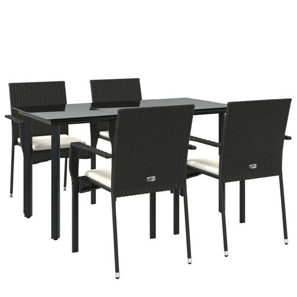 vidaXL Set da Pranzo da Giardino 5 pz Nero con Cuscini in Polyrattan