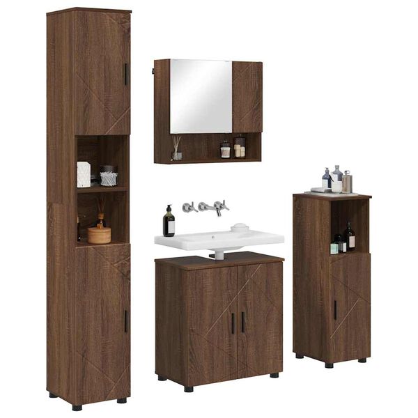 vidaXL Set di mobili per il bagno con porta 4 pcs Rovere Marrone