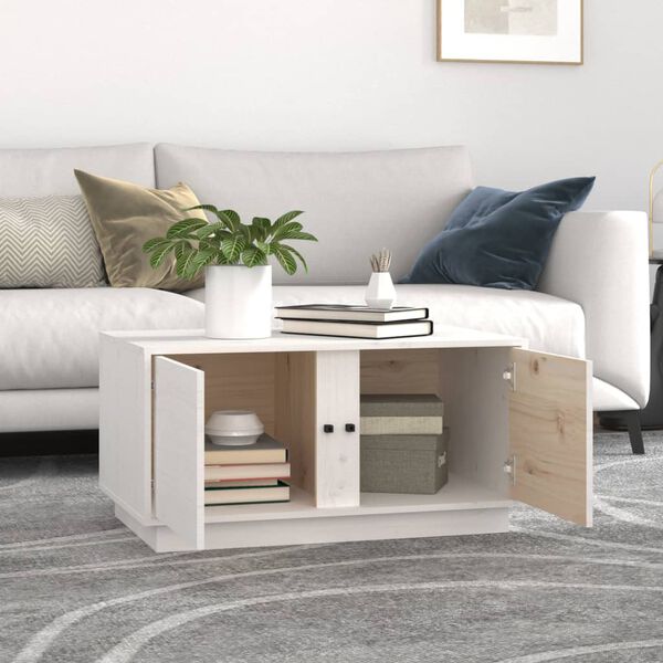 vidaXL Tavolino da Salotto Bianco 80x50x40 cm Legno Massello di Pino