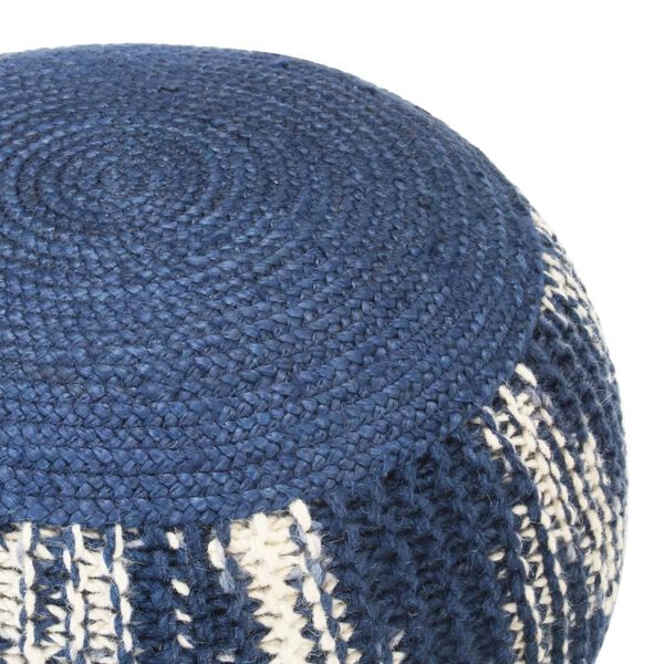 vidaXL Pouf Intrecciato a Mano Blu e Bianco 50x35 cm Lana