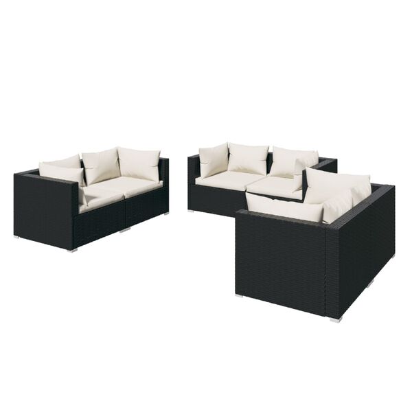 vidaXL Set Divani da Giardino 6 pz con Cuscini in Polyrattan Nero