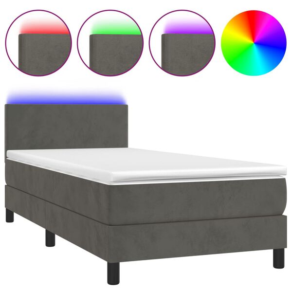 vidaXL Letto a Molle con Materasso e LED Grigio Scuro 100x200 cm