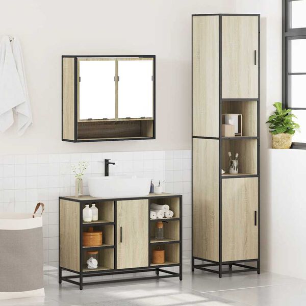 vidaXL Set Mobili da Bagno 3 pz Rovere Sonoma in Legno Multistrato