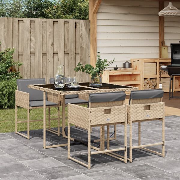vidaXL Set Pranzo da Giardino 5 pz con Cuscini Beige Misto Polyrattan