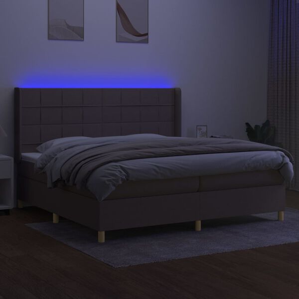 vidaXL Letto a Molle Materasso e LED tortora 200x200cm in Tessuto