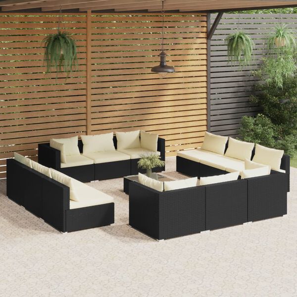 vidaXL Set Divani da Giardino 13 pz con Cuscini in Polyrattan Nero