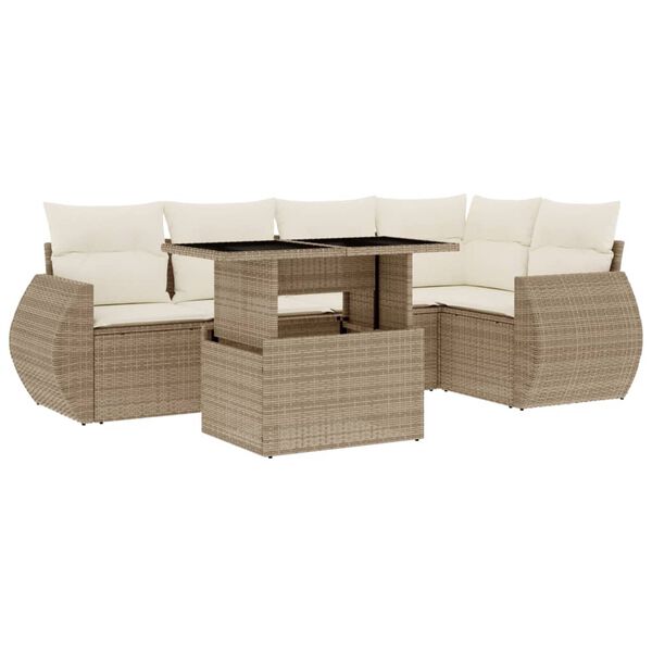 vidaXL Set Divano da Giardino 6 pz con Cuscini Beige in Polyrattan