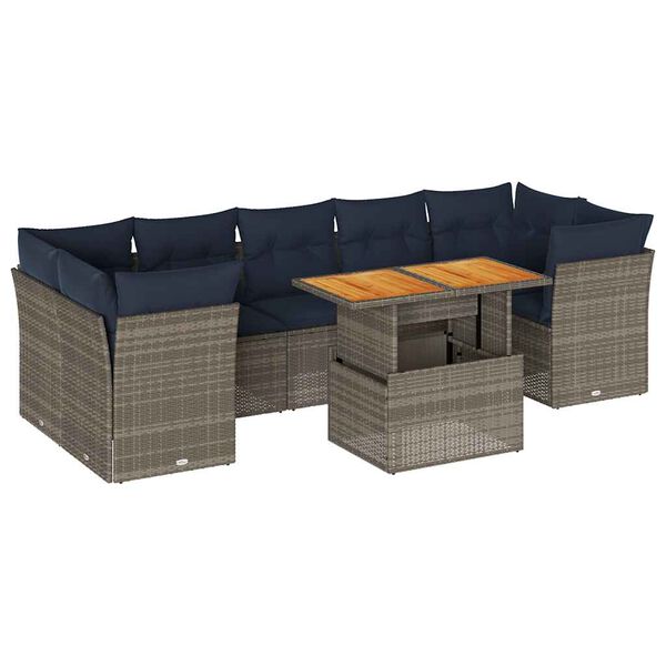 vidaXL Set Divano da Giardino 8 pz con Cuscini Grigio in Polyrattan