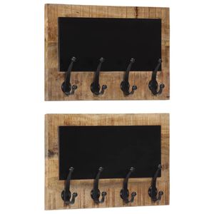 vidaXL Appendiabiti da Parete con 4 Ganci 2pz Legno Massello di Mango