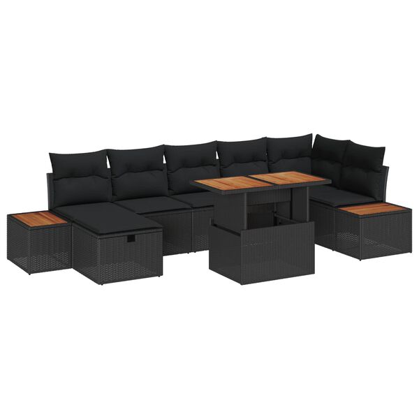 vidaXL Set Divano da Giardino con cuscino 8 pcs Nero polyrattan